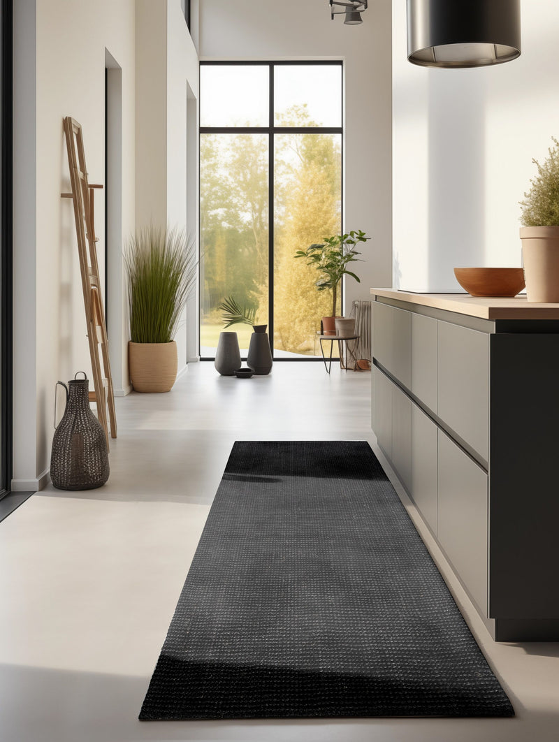Covor traversa Jaipur din iută negru lucrat manual 80x200 cm