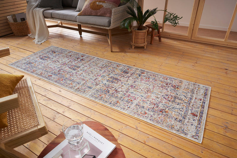 Covor traversă Luxor cu fire scurte crem, model cu aspect vintage 75x200 cm - LunaHome.ro