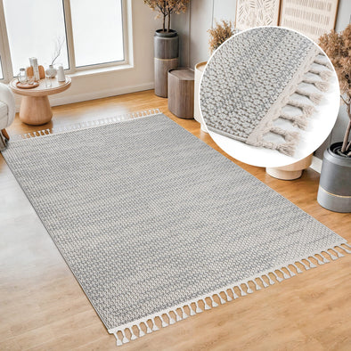 Covor traversa Mads gri cu franjuri 60x90 cm