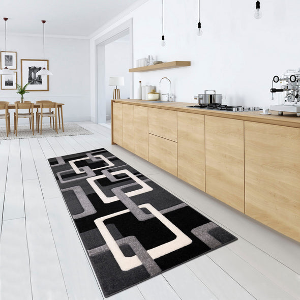 Covor traversa Maxim cu design geometric negru 80x300 cm - LunaHome.ro