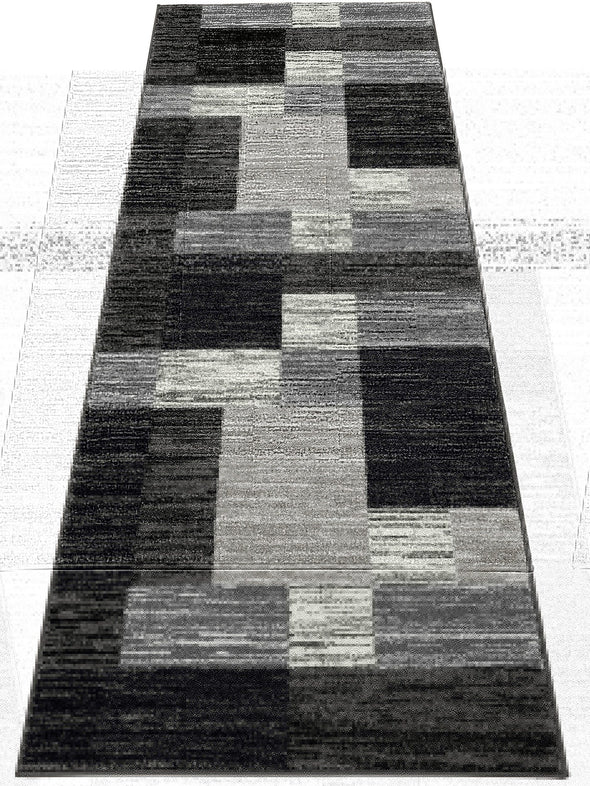 Covor traversa Melvin negru cu model geometric modern 90x250 cm - LunaHome.ro