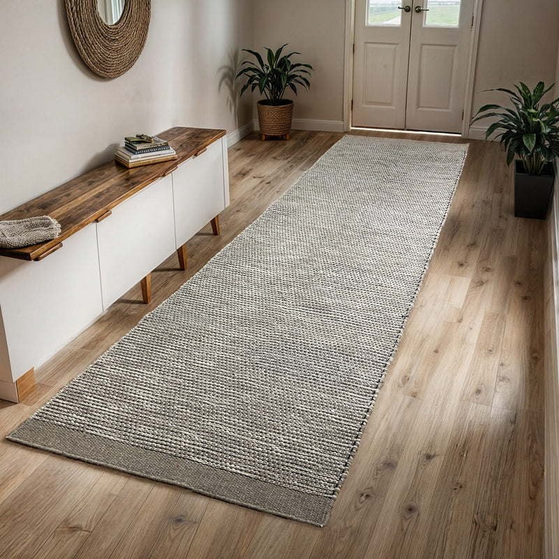 Covor traversa Odenne din lână țesută crem gri 80x200 cm - LunaHome.ro