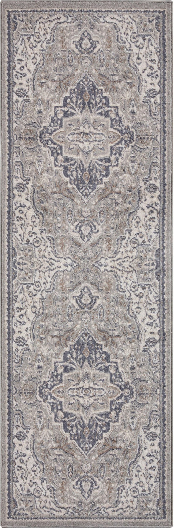 Covor traversa Orken cu fire scurte gri, model oriental vintage 80x200 cm - LunaHome.ro