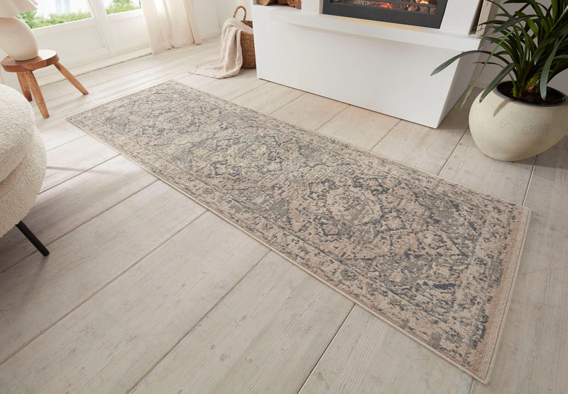 Covor traversa Sand cu fire scurte model oriental gri 80x200 cm - LunaHome.ro