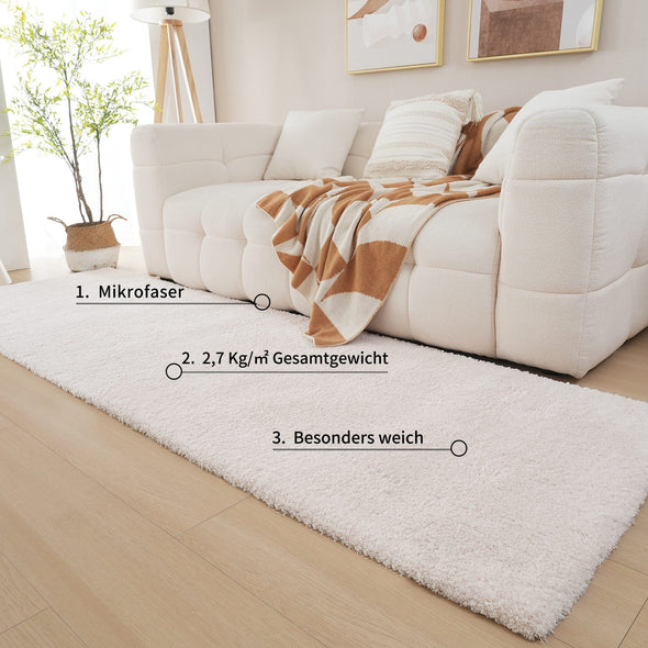 Covor traversa Shaggy »Magong« foarte pufos si moale crem 80x250 cm - LunaHome.ro