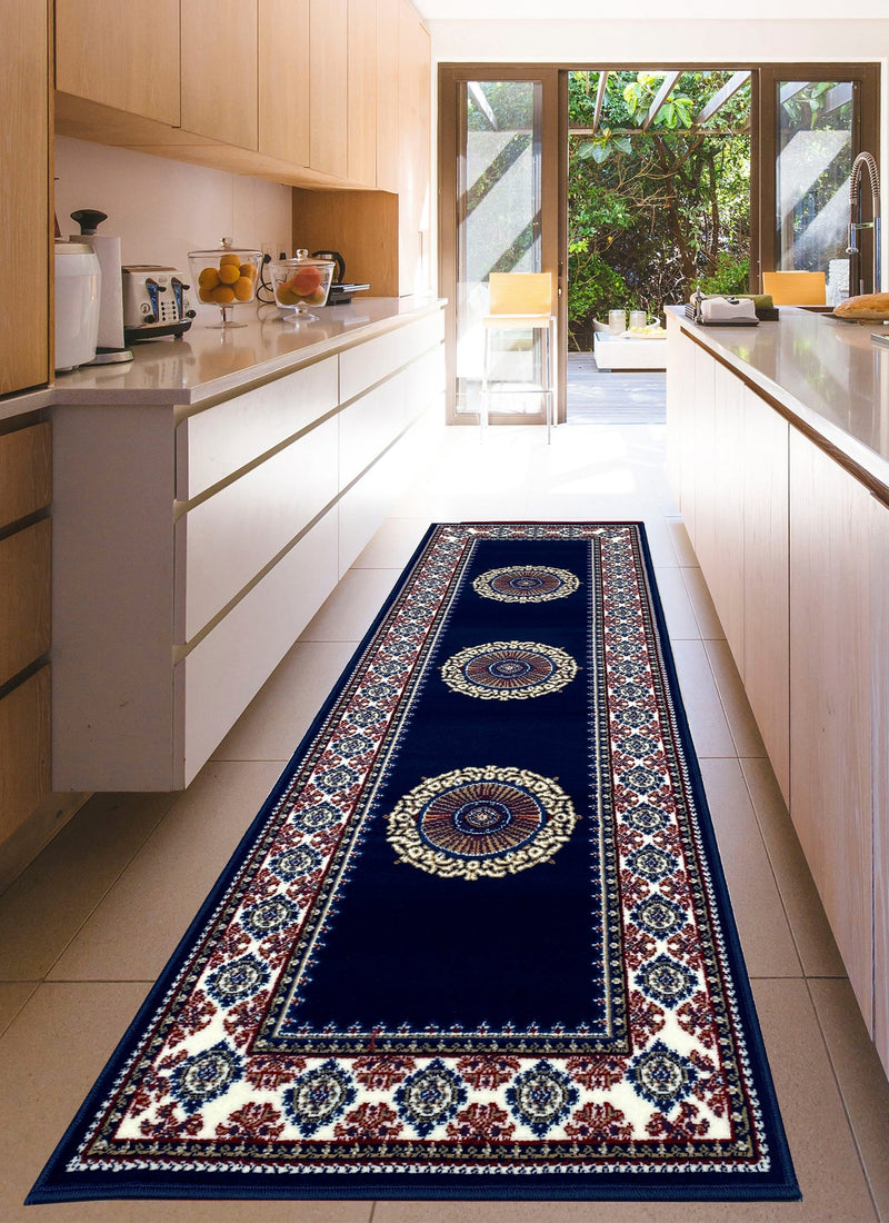 Covor traversă Shari cu design oriental albastru 80x250 cm - LunaHome.ro
