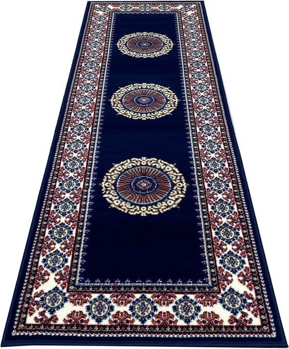 Covor traversă Shari cu design oriental albastru 80x250 cm