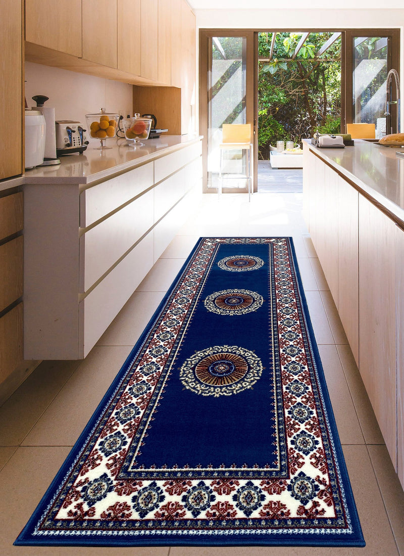 Covor traversă Shari cu design oriental albastru 80x250 cm - LunaHome.ro