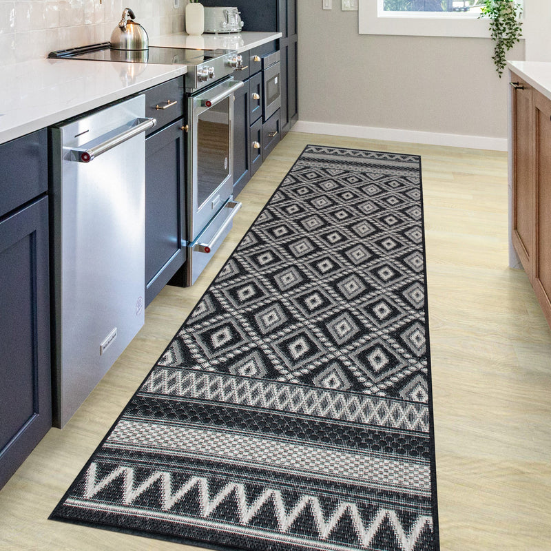 Covor traversa Toronto pentru interior si exterior negru 67x230 cm - LunaHome.ro