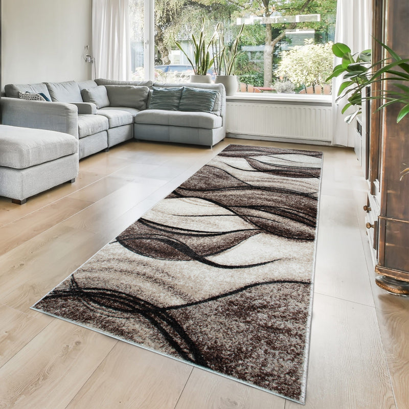 Covor traversa Tritom în nuanțe de bej cu maro model modern 80x300 cm - LunaHome.ro