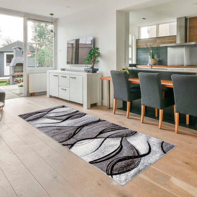 Covor traversa Tritom în nuanțe de gri cu model modern 80x300 cm - LunaHome.ro