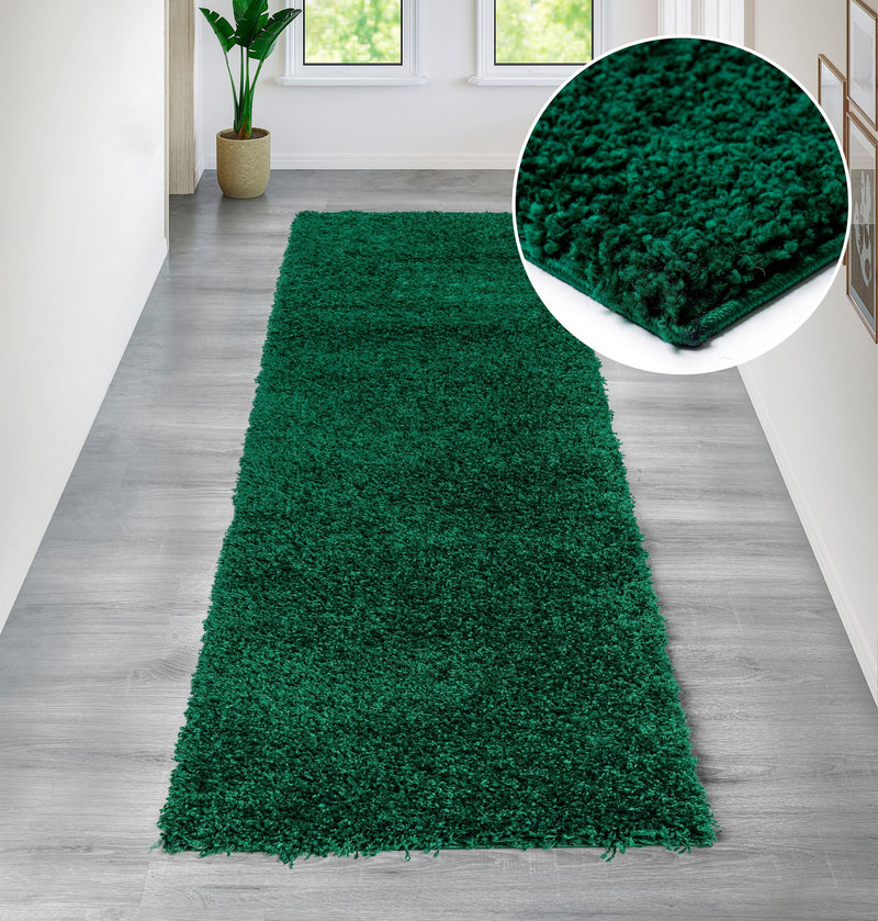 Covor traversa Viva verde inchis, moale si pufos 67x230 cm - LunaHome.ro