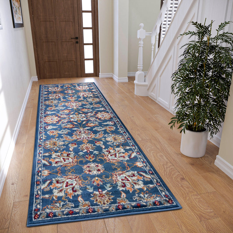 Covor traversa »Caracci« cu design oriental albastru, fire scurte, 80x240 cm - LunaHome.ro