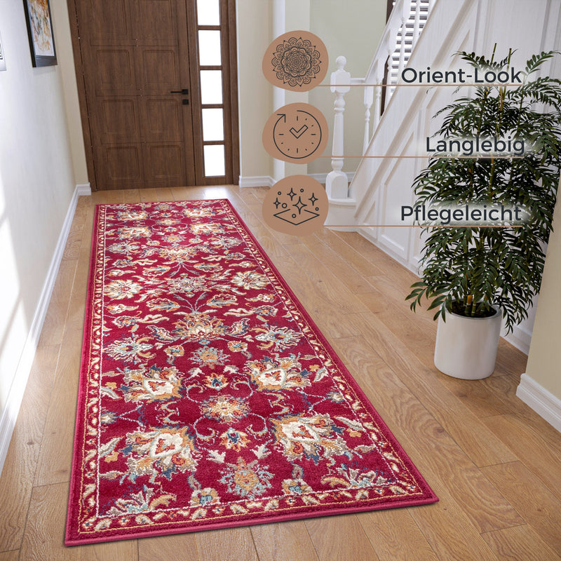 Covor traversa »Caracci« cu design oriental rosu, fire scurte, 80x240 cm - LunaHome.ro