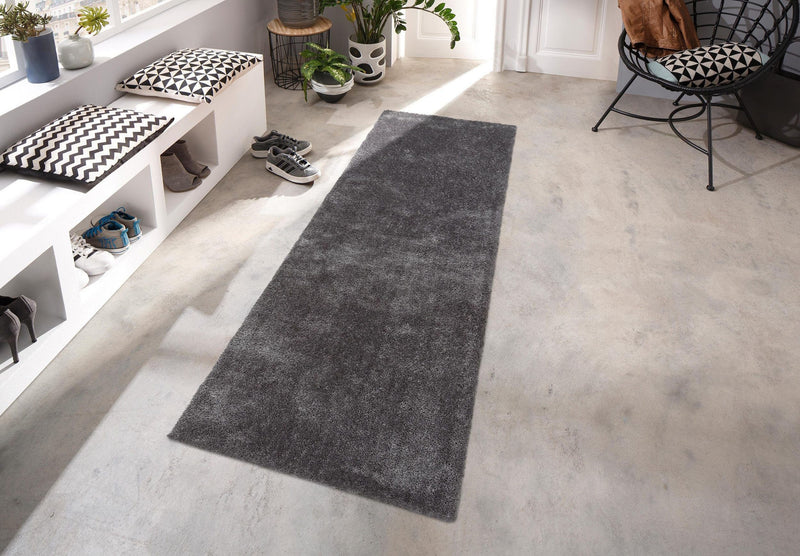 Covor traversa »Deman« moale si pufos, aspect stralucitor, gri 80x250 cm - LunaHome.ro