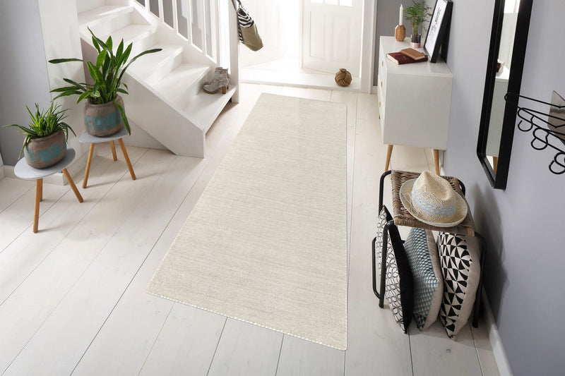 Covor traversă »Gabbeh uni« din lână pură alb natural 70x240 cm - LunaHome.ro