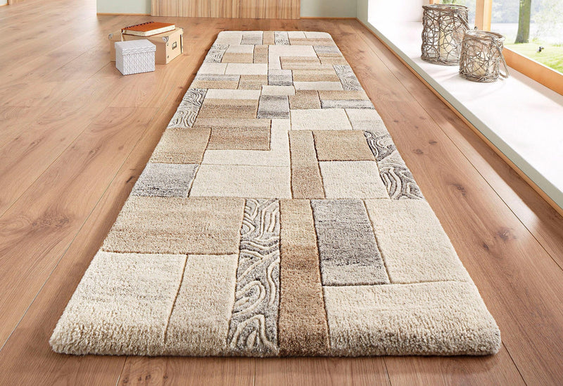 Covor traversa »Lola« din lână pură, design modern mozaic 70x240 cm - LunaHome.ro