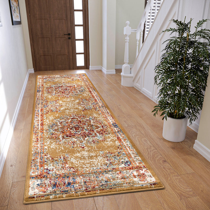 Covor traversa »Maderno« cu design oriental auriu, fire scurte 80x240 cm - LunaHome.ro