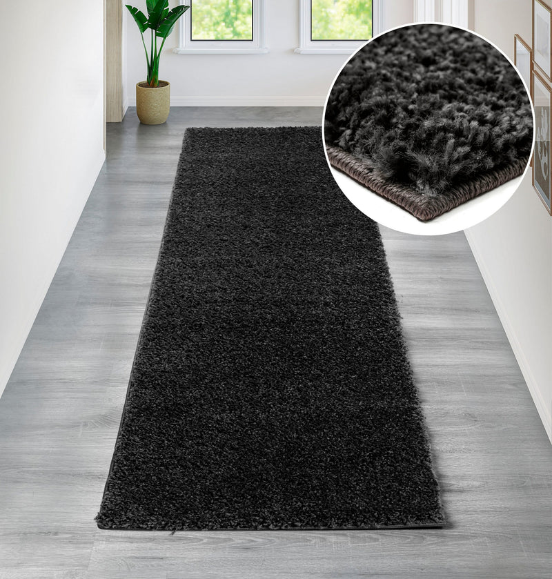 Covor traversa »Viva« cu fire lungi pufos gri inchis 67x230 cm - LunaHome.ro