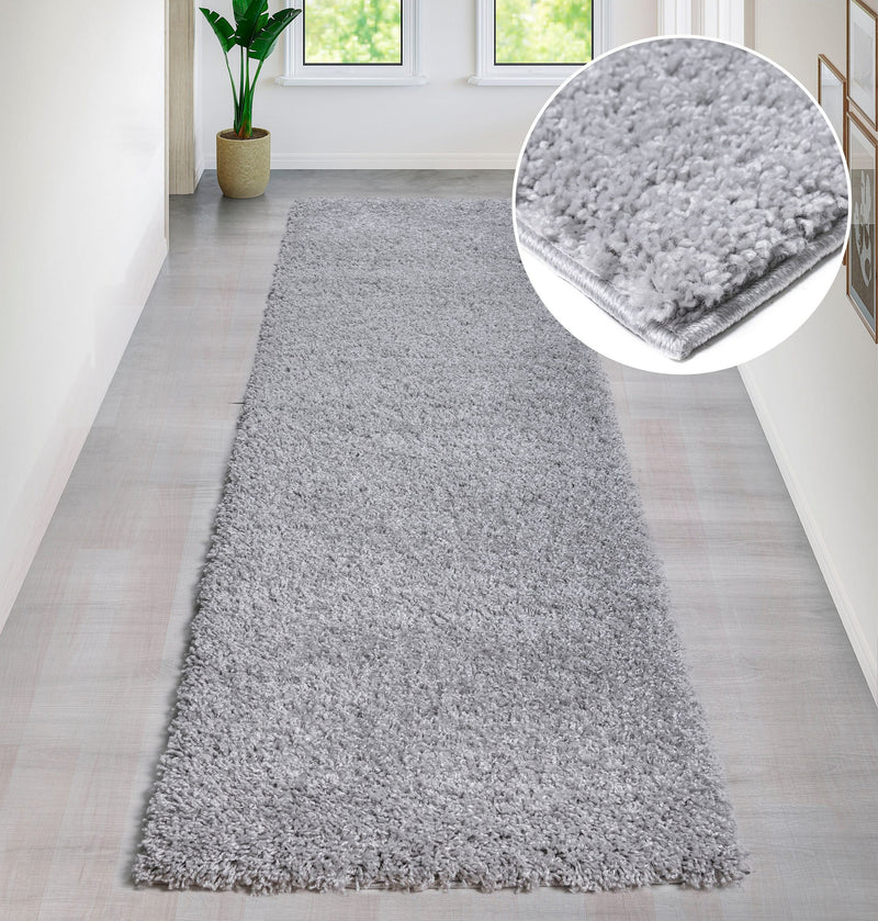Covor traversa shaggy Viva cu fire lungi si pufos gri 90x250 cm - LunaHome.ro