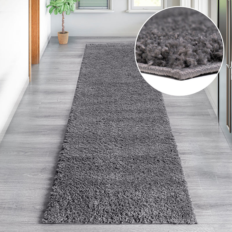 Covor traversa shaggy Viva cu fire lungi si pufos gri piatră, 80x300 cm - LunaHome.ro
