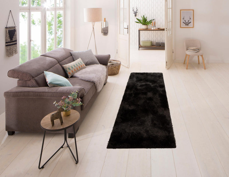 Covor traversă shaggy »Malin« negru foarte moale si pufos 90x250 cm - LunaHome.ro