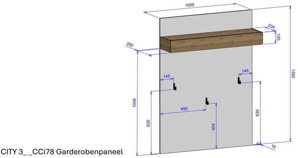 Cuier de perete City Giron cu design modern gri 100 cm lățime - LunaHome.ro