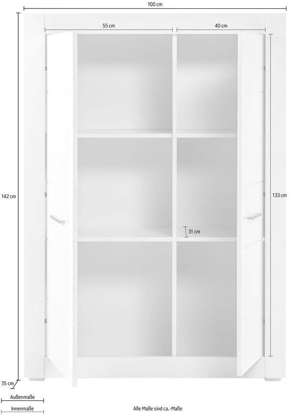 Dulap Bianco cu 2 usi alb lucios, cu fronturi din Mdf 142 cm inaltime - LunaHome.ro