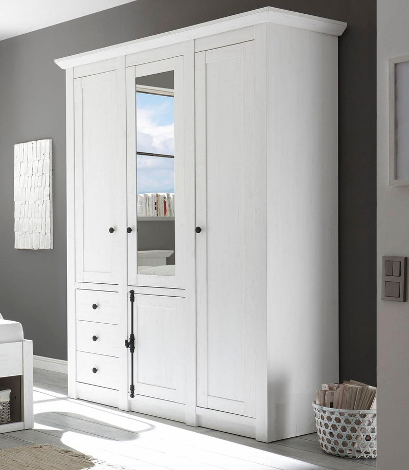 Dulap California cu aspect de lemn, 4 usi si 3 sertare, 147 cm - LunaHome.ro