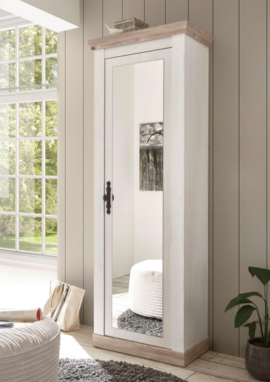 Dulap Florenz cu 1 usa cu oglinda, aspect de lemn alb, 73 cm latime - LunaHome.ro