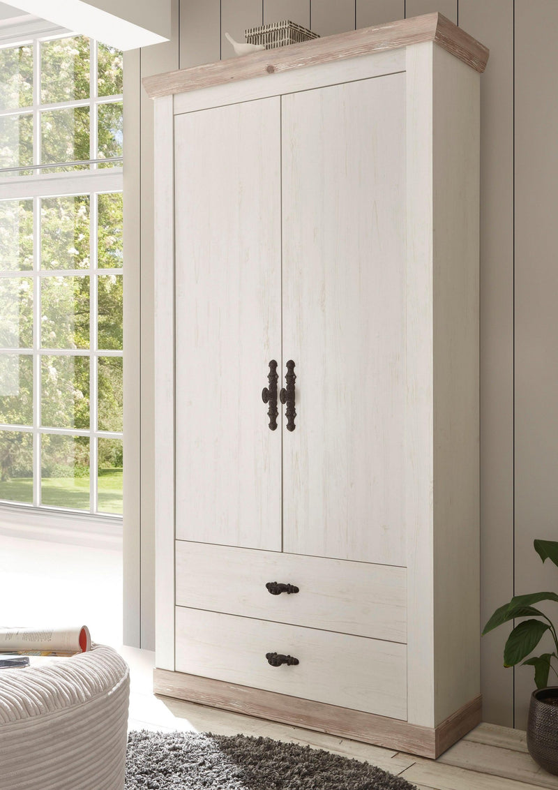 Dulap Florenz cu 2 usi, 2 sertare, aspect de lemn alb, 107 cm latime - LunaHome.ro