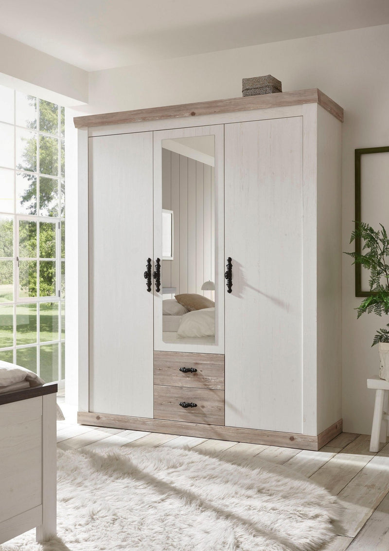 Dulap Florenz cu 3 usi, 2 sertare, aspect de lemn alb 169 cm latime - LunaHome.ro