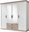 Dulap Florenz cu 4 usi, 2 sertare, aspect de lemn alb 217 cm latime - LunaHome.ro