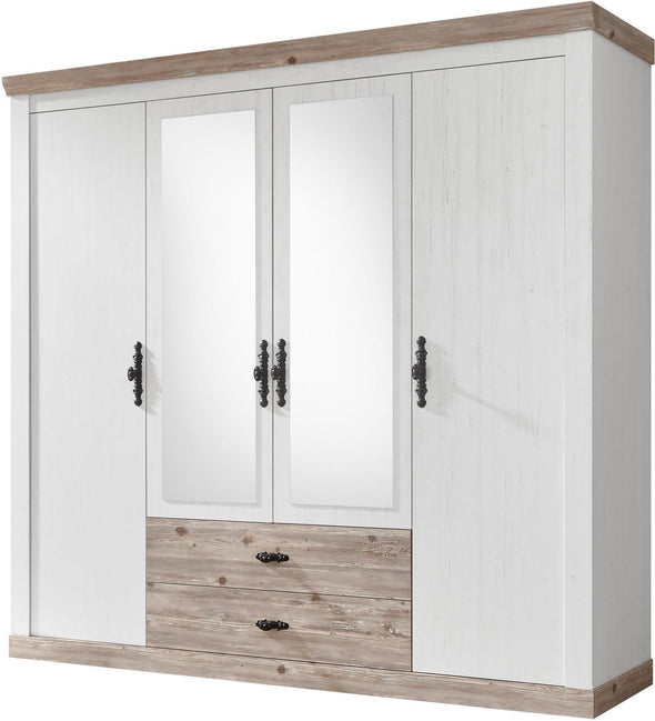 Dulap Florenz cu 4 usi, 2 sertare, aspect de lemn alb 217 cm latime - LunaHome.ro