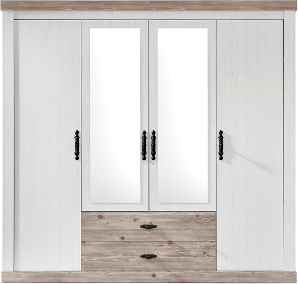 Dulap Florenz cu 4 usi, 2 sertare, aspect de lemn alb 217 cm latime - LunaHome.ro