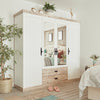 Dulap Florenz cu 4 usi, 2 sertare, aspect de lemn alb 217 cm latime - LunaHome.ro