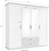 Dulap Florenz cu 4 usi, 2 sertare, aspect de lemn alb 217 cm latime - LunaHome.ro