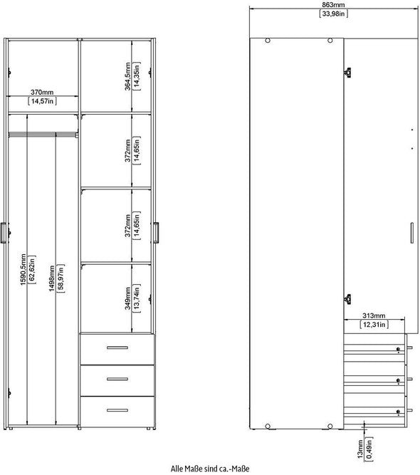 Dulap Inosign alb cu 2 usi si 3 sertare 78 cm lățime - LunaHome.ro