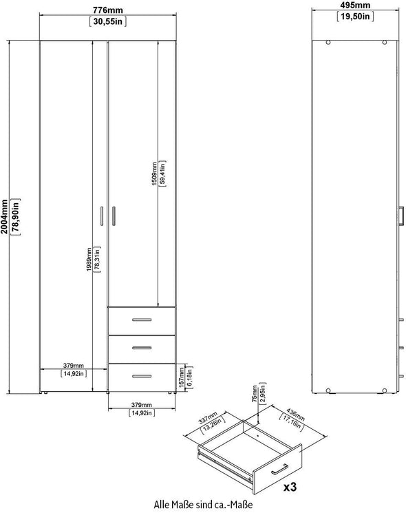 Dulap Inosign alb cu 2 usi si 3 sertare 78 cm lățime - LunaHome.ro