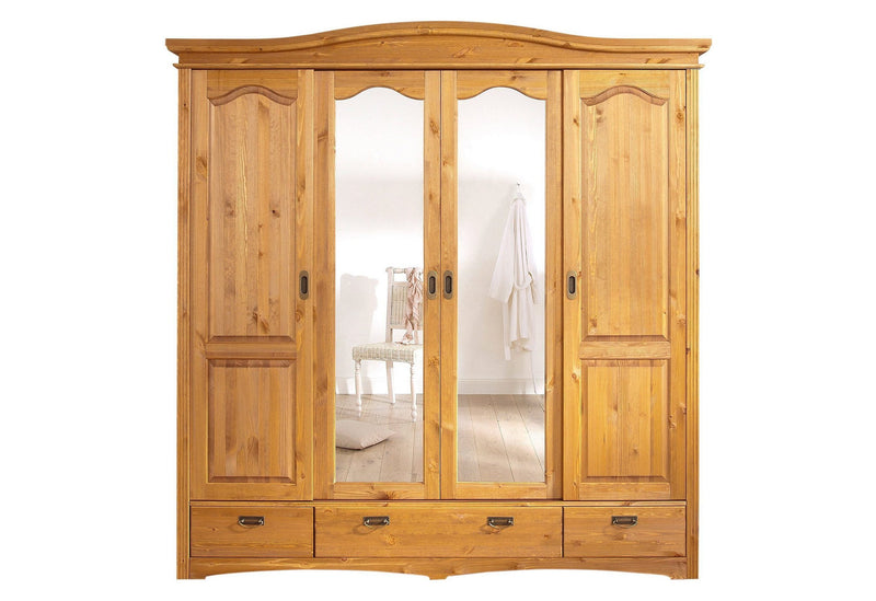 Dulap Konrad cu 3 usi glisante din lemn masiv de pin natur, 202 cm latime - LunaHome.ro