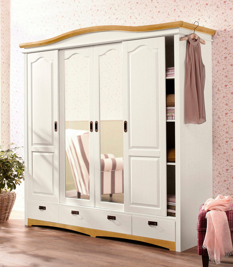 Dulap Konrad cu 4 usi glisante din lemn masiv de pin alb, 202 cm latime - LunaHome.ro