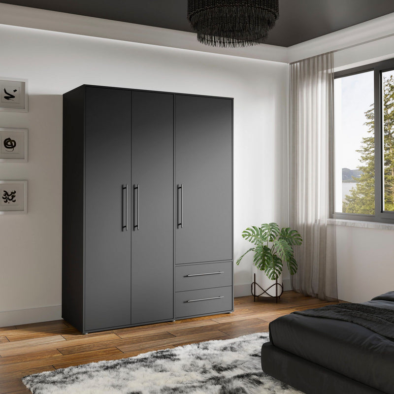 Dulap Mokkaris cu 3 uși si 2 sertare culoare negru mat 144,4 cm lățime