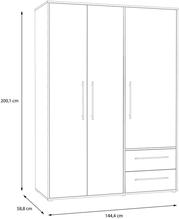 Dulap Mokkaris cu 3 uși si 2 sertare culoare stejar 144,4 cm lățime