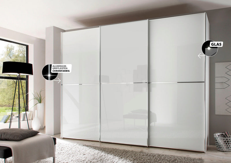 Dulap STAUD cu 3 uși glisante din sticla alb 280 cm latime - LunaHome.ro