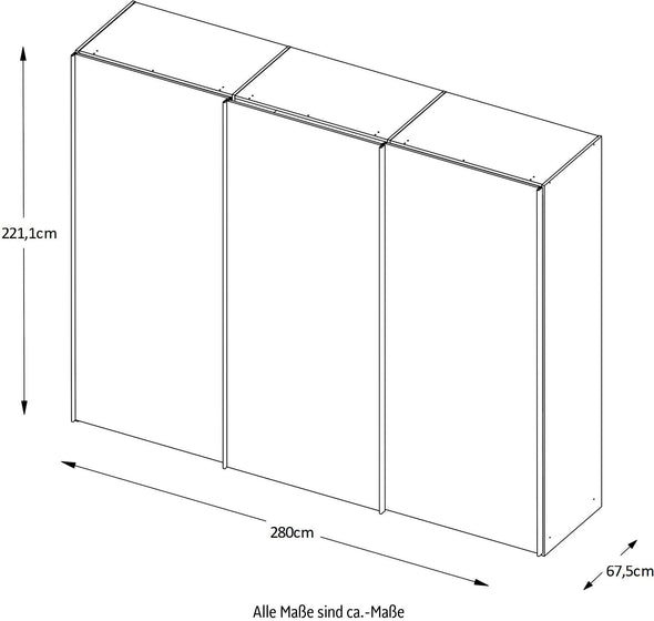 Dulap STAUD cu 3 uși glisante negru cu stejar 280 cm lățime - LunaHome.ro