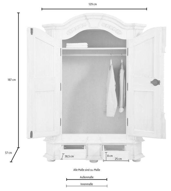 Dulap Sophia din lemn de molid alb, model sculptat manual