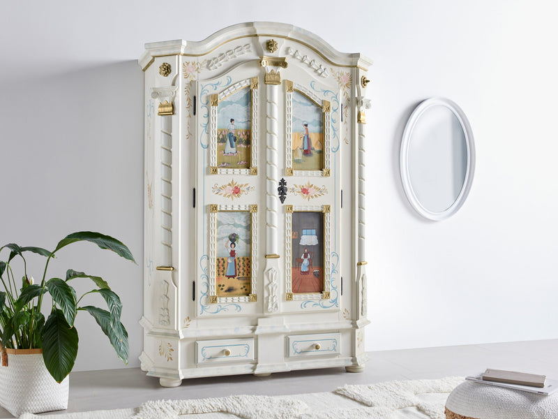 Dulap Teisendorf din lemn masiv pictat manual 109 cm lățime - LunaHome.ro