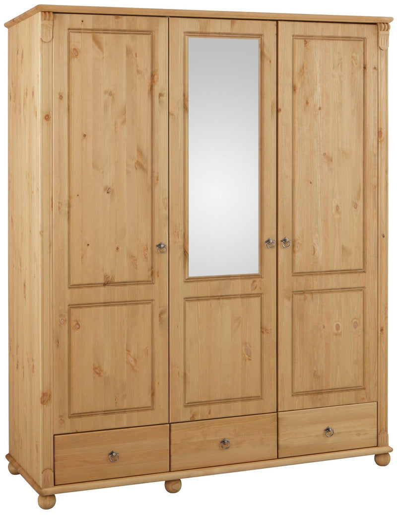 Dulap Ticino cu oglinda din lemn de pin, 3 usi 3 sertare 152 cm - LunaHome.ro