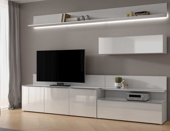 Dulap suspendat de living Sienas alb lucios cu clapetă 120 cm