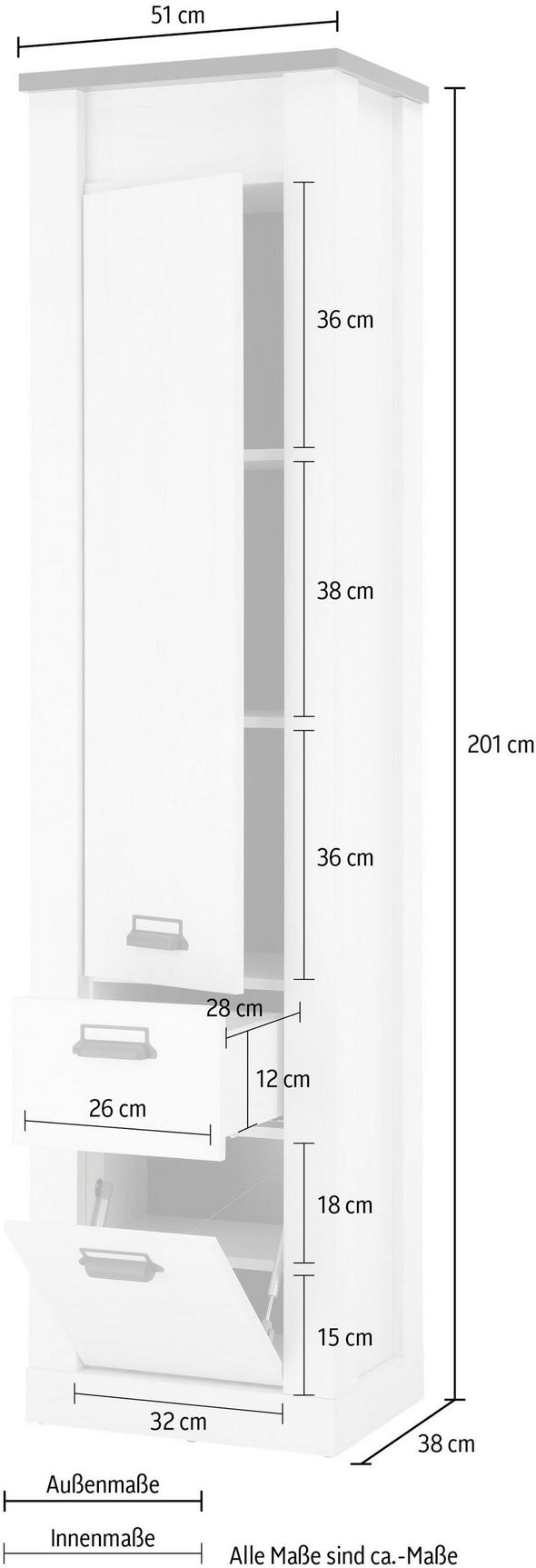 Dulap cu o usa cu aspect de lemn Sherwood, aspect modern, 51 cm latime - LunaHome.ro